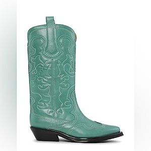 GANNI Women's Green Mid Embroidered Western Boots